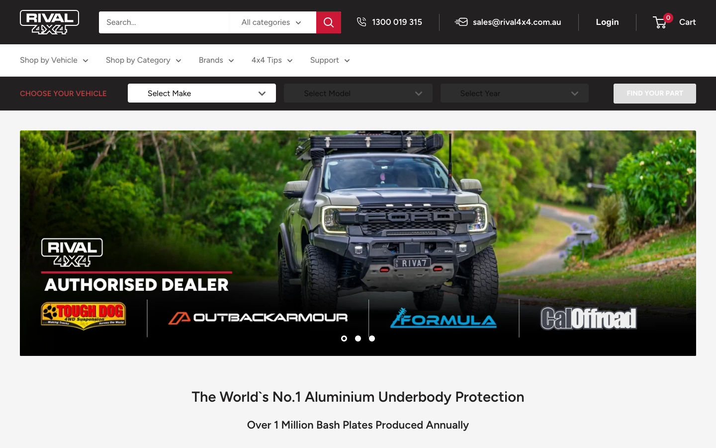 RIVAL4x4 Australia storefront, showing vehicle fitment search and 4×4 accessories